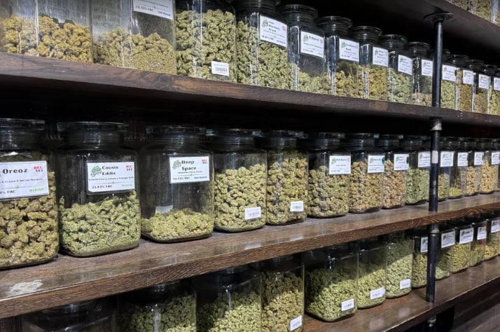 Premium cannabis flower in glass jars at The Chronic Boutique - best cannabis flower Colorado Springs dispensary