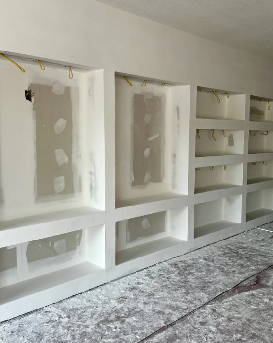 Drywall and built-in shelving paint prep work by Clean Cut Painting Decatur Illinois