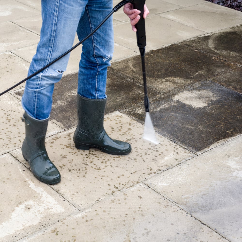 Pressure washing concrete patio stones near Decatur Illinois